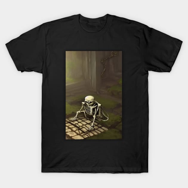 Skeleton Magazine T-Shirt by skeleton sitting chained